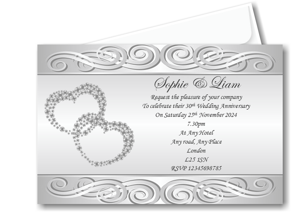 Pearl Wedding Anniversary Invitations Personalised REF A10