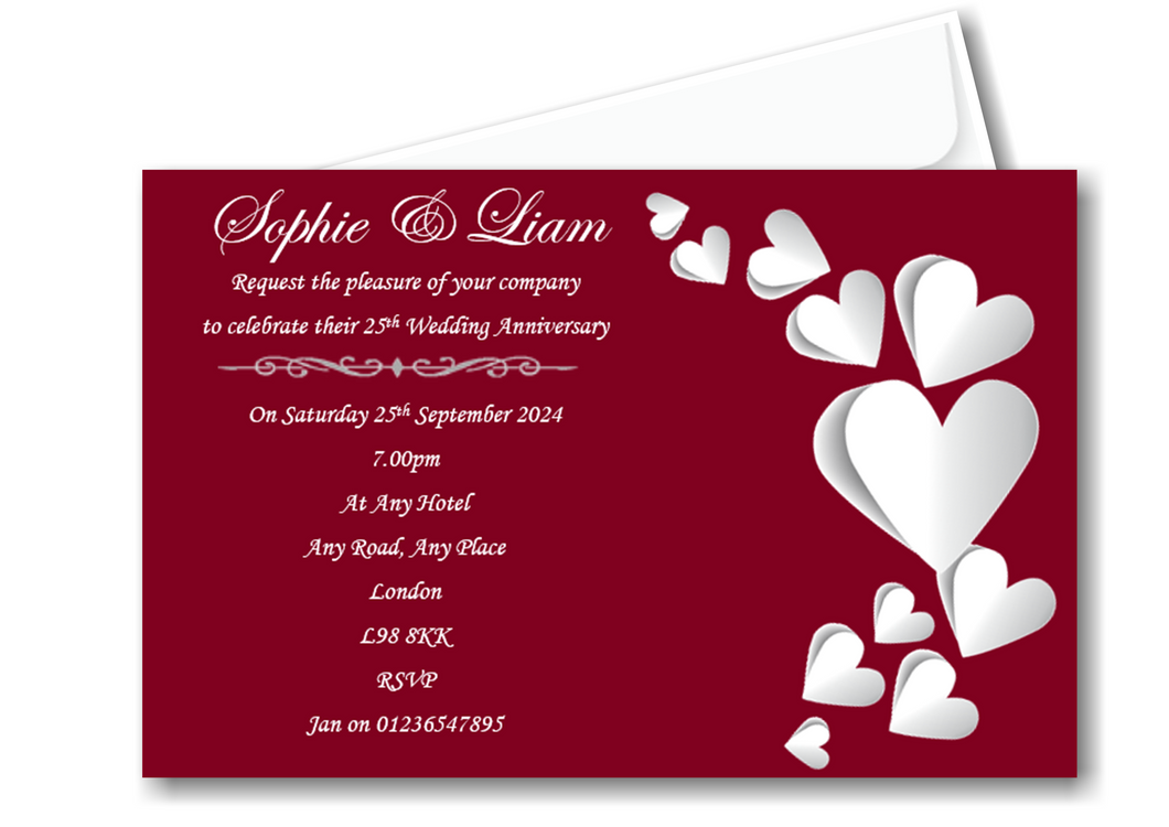 Stunning Ruby Wedding Anniversary Invitations Personalised REF A11