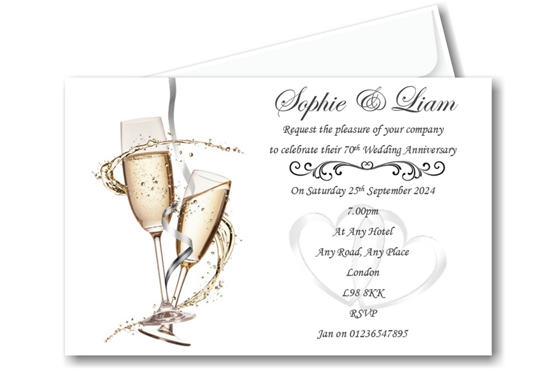 Stylish Platinum Wedding Anniversary Invitations Personalised REF A14