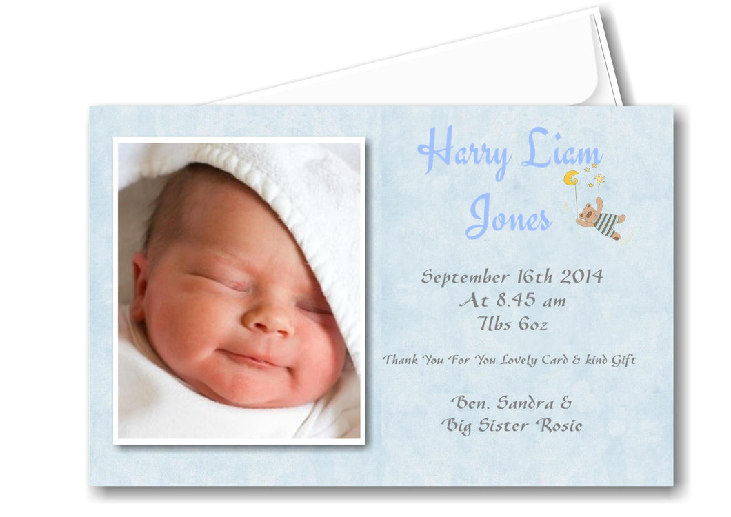 Elegant Blue Baby Annoucement cards, with photo of your baby a truely lovely keepsake Ref AC1