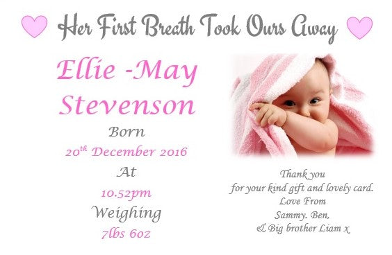 Stunning Pink Baby Annoucement cards, with photo a lovely keepsake Ref AC22 pink