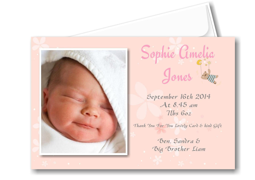 Elegant Pink Baby Annoucement cards, with photo of your baby a truely lovely keepsake Ref AC2