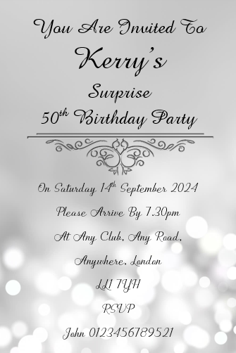 Surprise Silver personalised birthday party / celebration invitation REF B107 can be made for any age