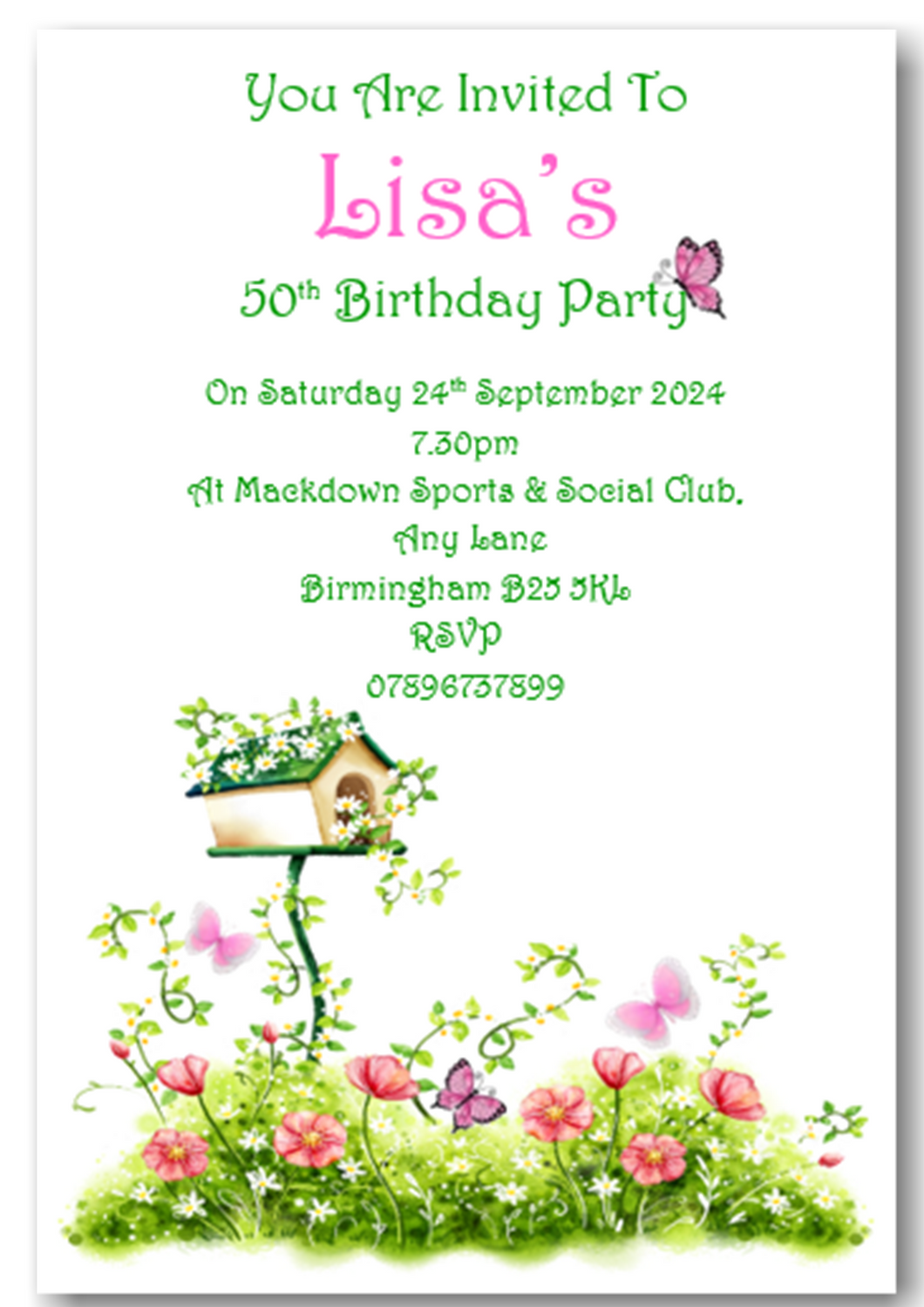 Garden themed birthday party / celebration invitation REF B112 can be made for any age surprise can be added