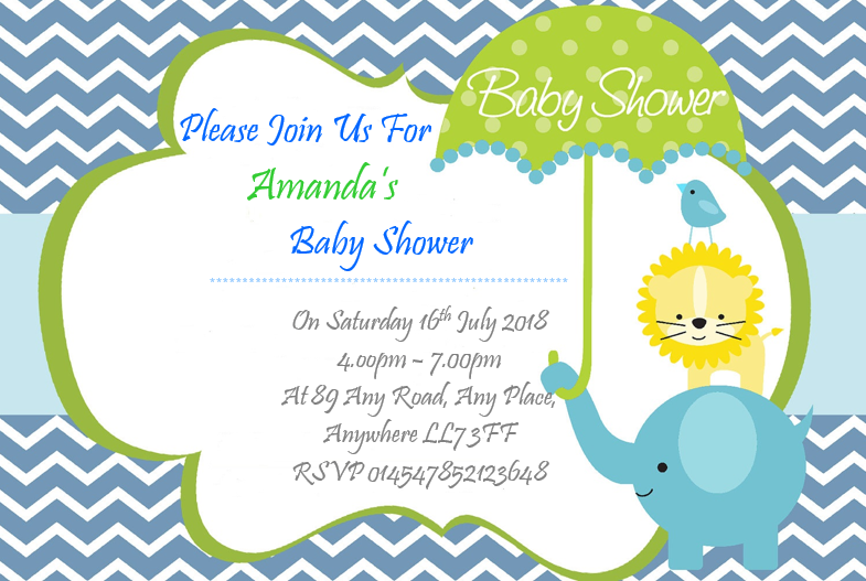 Beautiful ZigZag Baby Shower Invitations blue and white design Ref B21