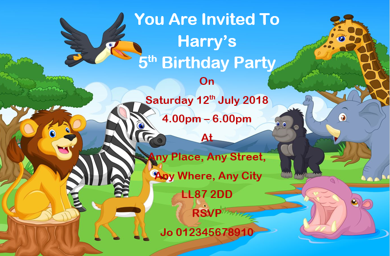 Jungle themed personalised Birthday party invitations REF B53 Any age can be done