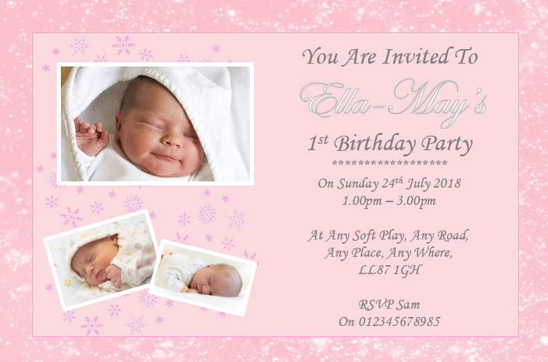 Personalised 3 photo pink and white Birthday party invitations REF B56 Any age can be done