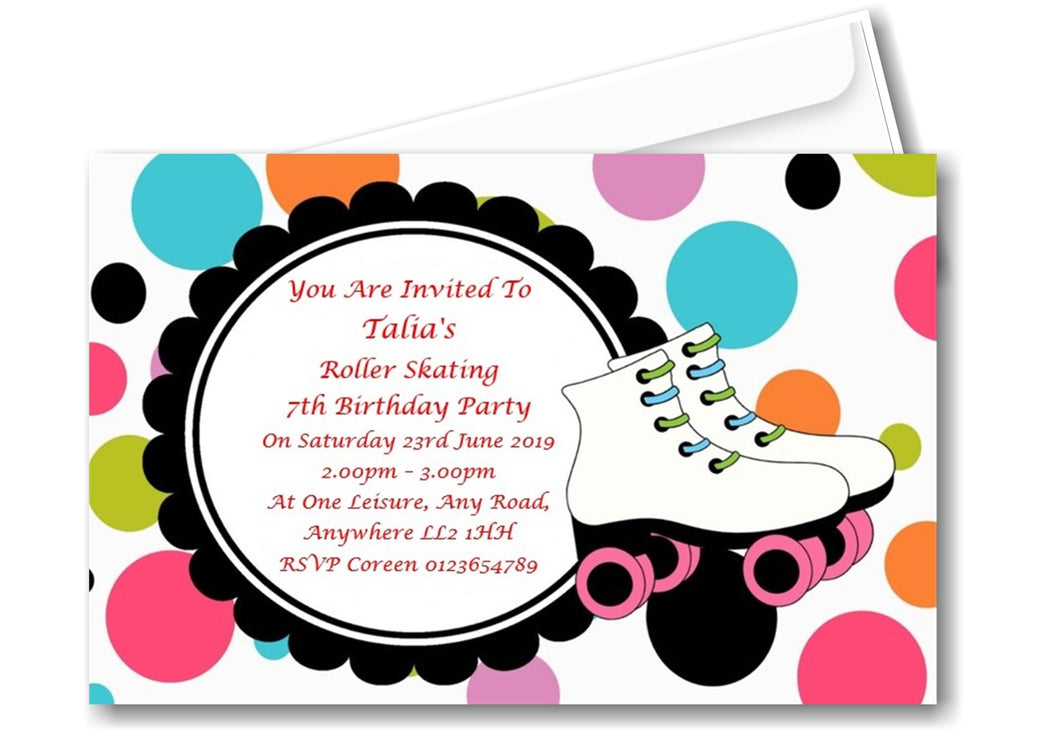 Roller skating Personalised Birthday party invitations REF B57 Any age can be done