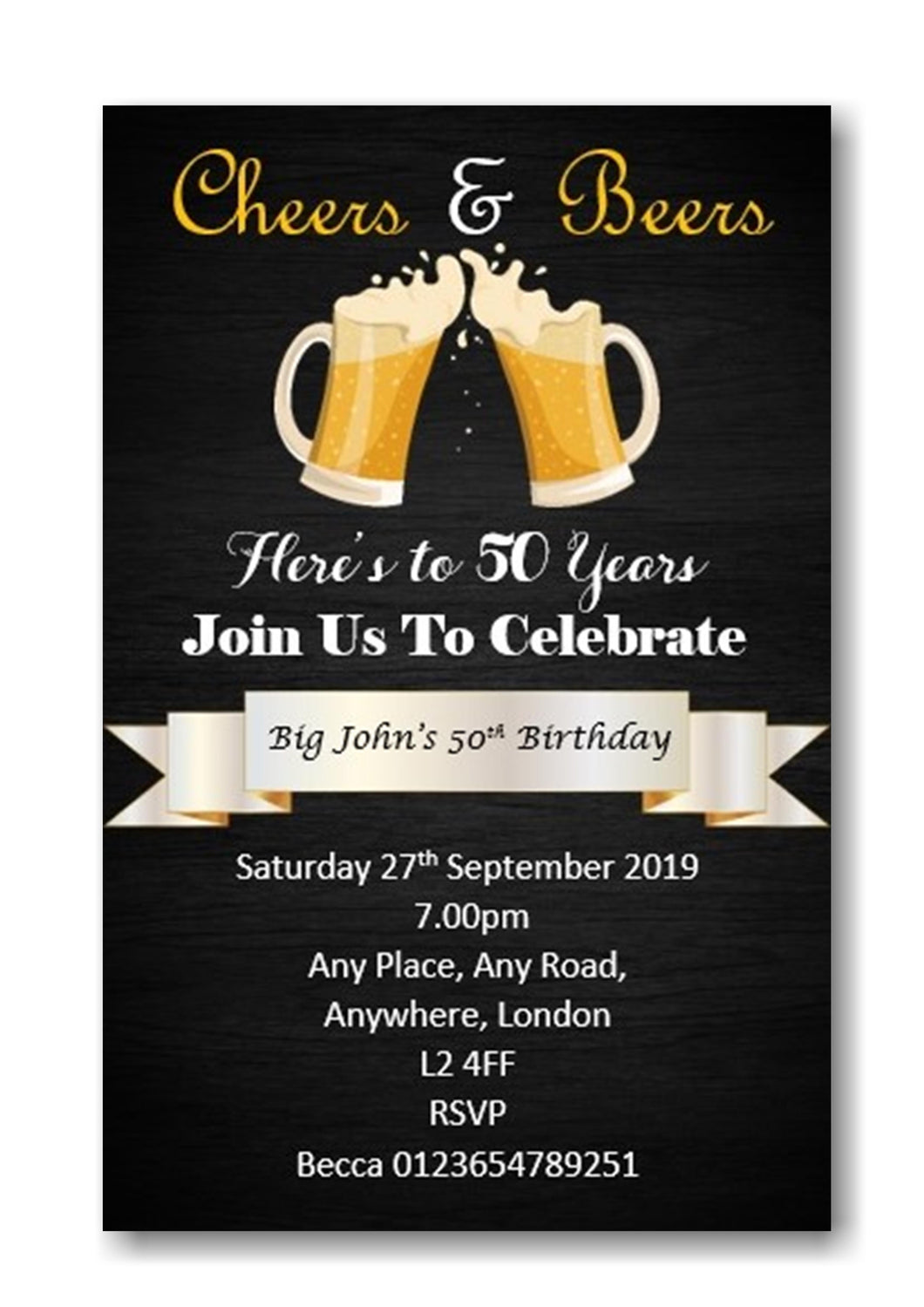 Cheers & Beers personalised birthday party invitation REF B62 can be made for any age surprise can be added