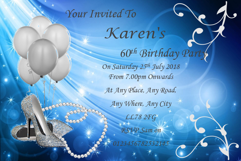 Blue & beads personalised birthday party invitation REF B99 can be made for any age surprise can be added