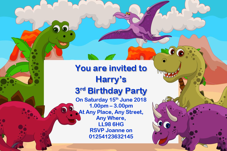 Dinosaur Personalised colorful bright Birthday party invitations  REF BD22 Any age can be done