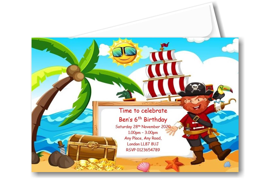 Pirate themed Personalised Birthday party invitations REF BD80 Any age can be done