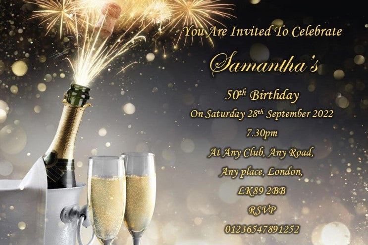 Classy Black design personalised birthday party / celebration invitation REF BD93 can be made for any age surprise can be added