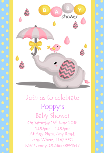 Super Cute Unisex Baby Shower Invitations elephant design Ref BS21