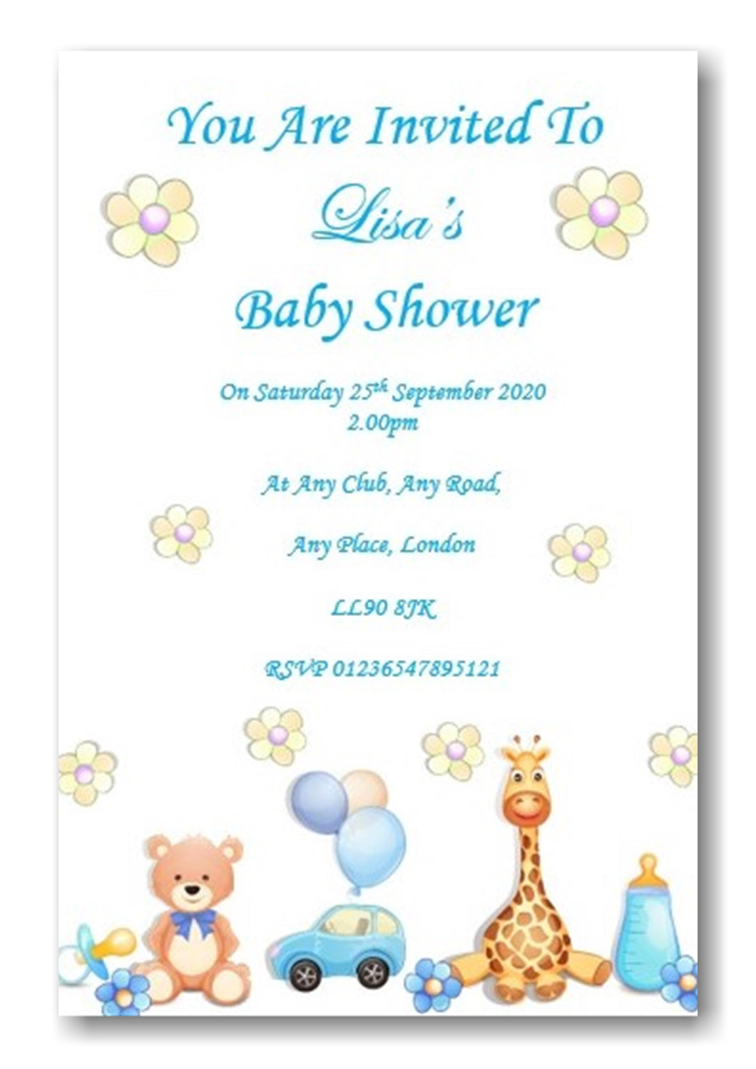 Beautiful Cute Blue & White Baby Shower Invitations Ref BS25