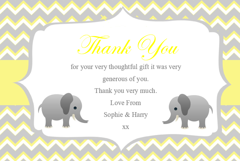 Beautiful Lemon, White & Grey Baby Shower Thank you cards Ref BST1