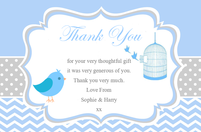 Beautiful Blue, White & Grey Baby Shower Thank you cards Ref BST2