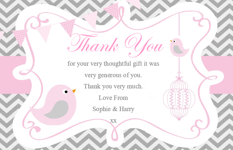 Beautiful Pink, White & Grey Baby Shower Thank you cards Ref BST3