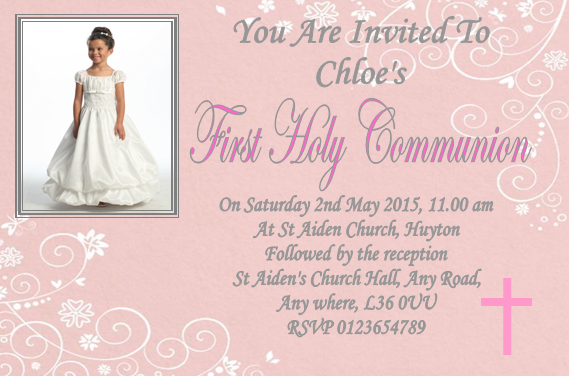 Beautiful Pink Holy Communion Invitation, a timeless design with a photo on Ref C114