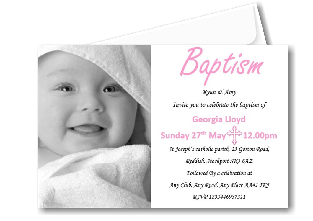 Beautiful Baptism Invitation, a simple elegant design with a large photo of your child. Ref C60