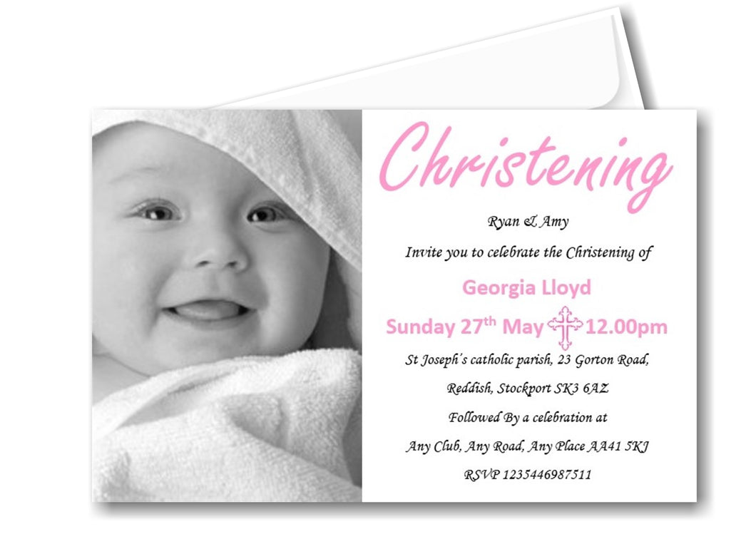 Beautiful Christening Invitation, a simple elegant design with a large photo of your child. Ref C62