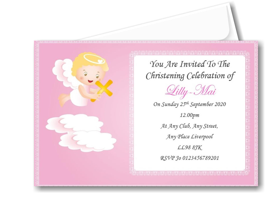 Super cute Christening, Baptism Invitation, pink and white design Ref C63