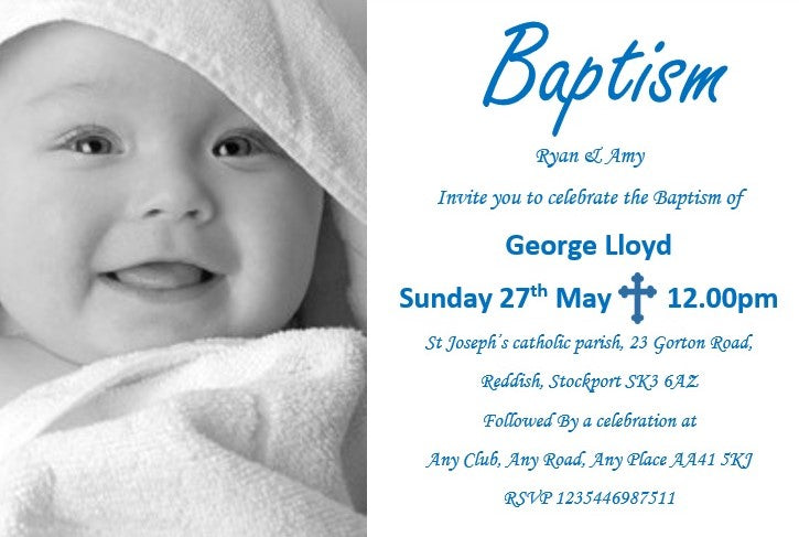 Beautiful Baptism Invitation, a simple elegant design with a large photo of your child. Ref C65