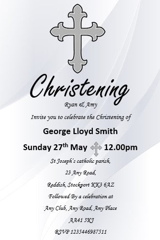 Stylish silver/grey Christening, Baptism Invitation, unique classy design Ref C67