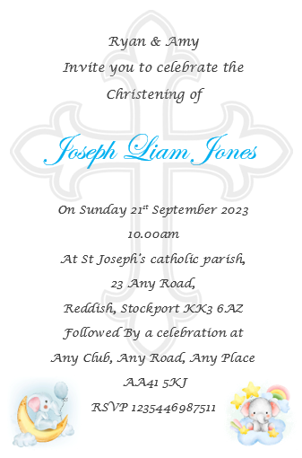 Unique Cute Christening, Baptism Invitation, super cute cross design Ref C69