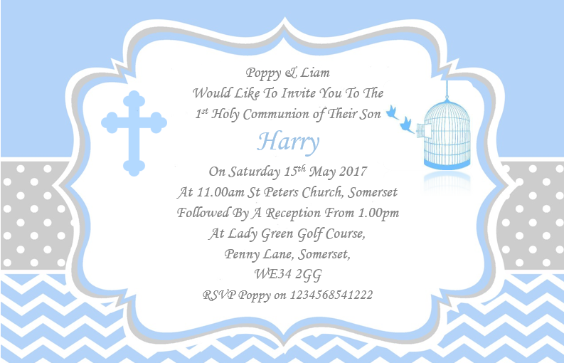 Stunning grey, Blue & white Holy Communion Invitation, Unique & timeless design Ref CM13