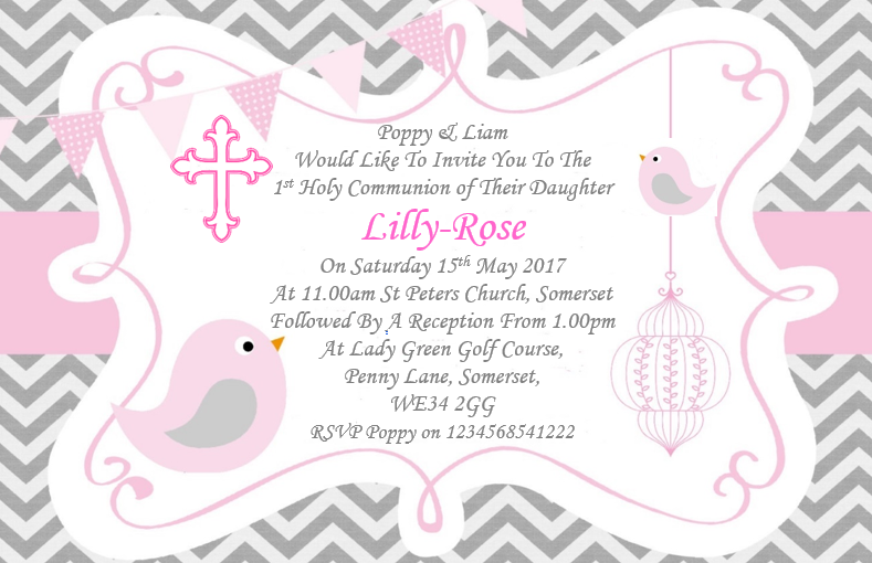 Stunning grey, Pink & white Holy Communion Invitation, Unique & timeless design Ref CM15