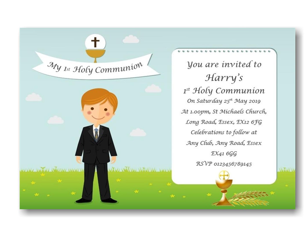 Beautiful Blue Holy Communion Invitation, Unique, timeless design Ref CM2