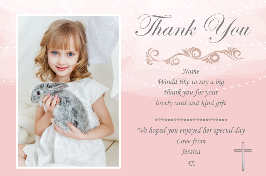 Unique Pink Holy Communion Thank you cards with photo on Ref CM4