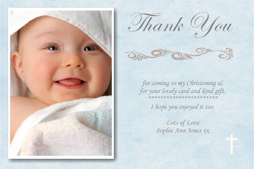 Beautiful Blue Christening ~ Baptism Thank you Cards with your own photo on Ref CT4