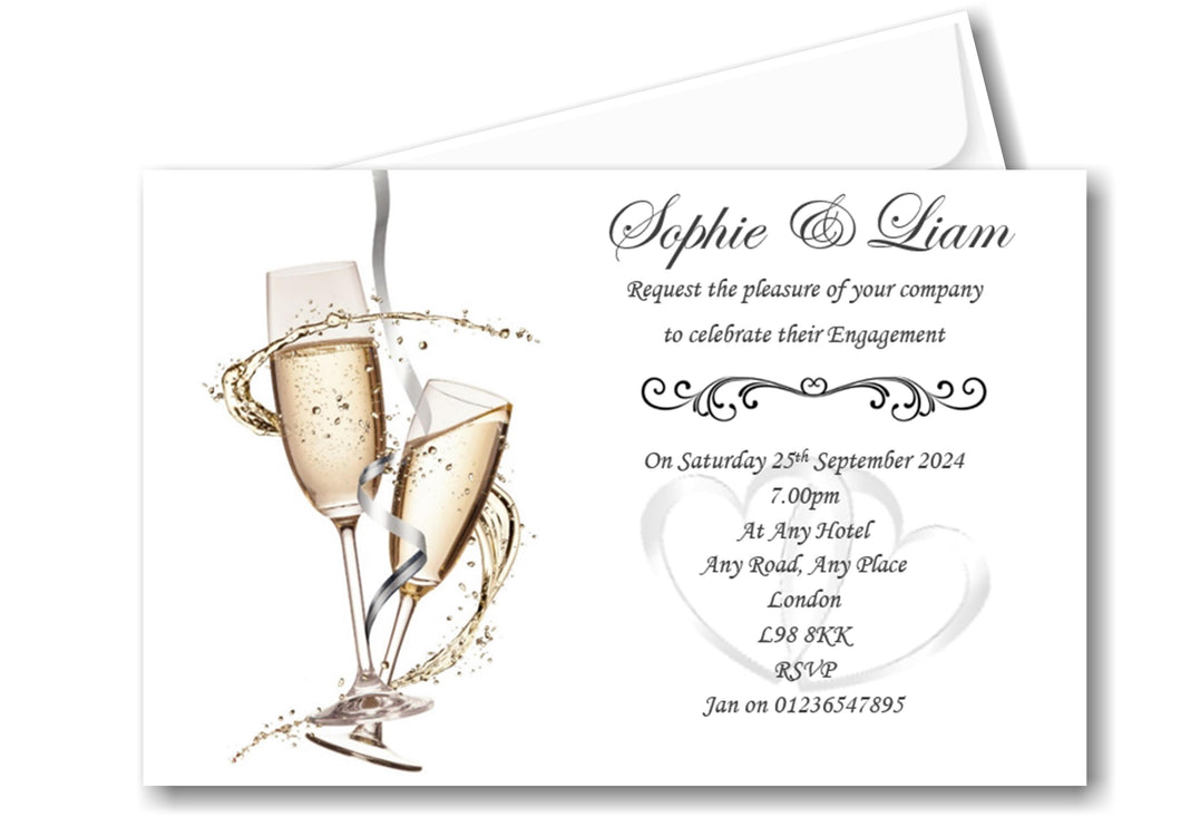 Beautiful champagne style Engagement Invitation, a classy simple clean design with clear fancy wording. Ref E11