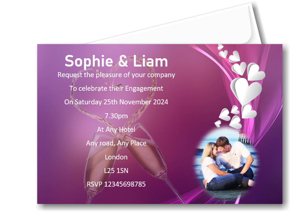 Elegant, Classy looking Engagement Invitation, nothing says love better than love hearts. With a photo of the special couple Ref E17