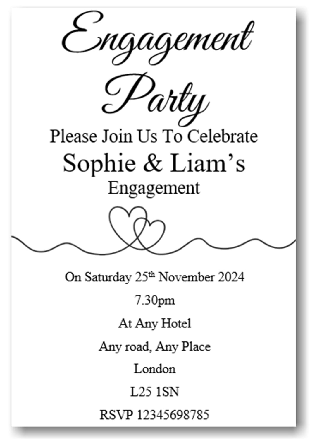 Beautiful Engagement Invitation, simple design but very classy that packs a punch to look at. Ref E18