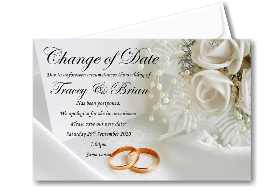 Personalised change The Date Cards Ref ND11 Wedding floral design