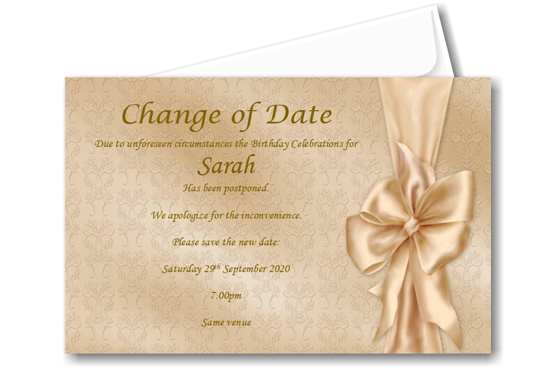 Personalised change The Date Cards Ref ND14 Birthday Bow design