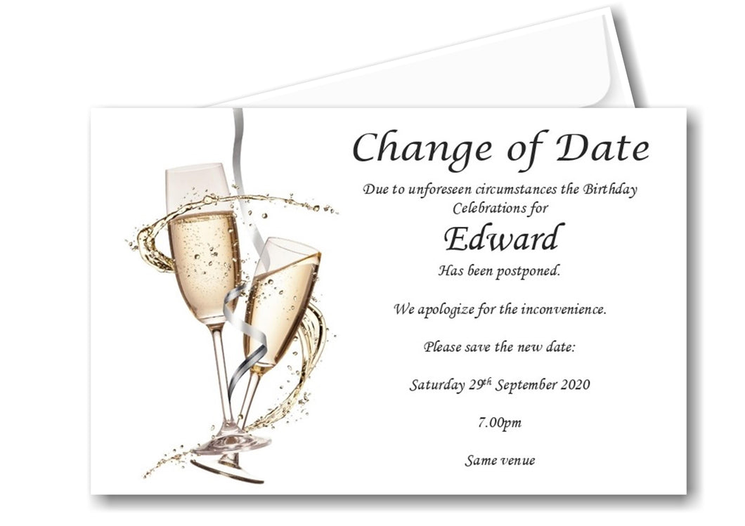 Personalised change The Date Cards Ref ND16 Birthday or Wedding design