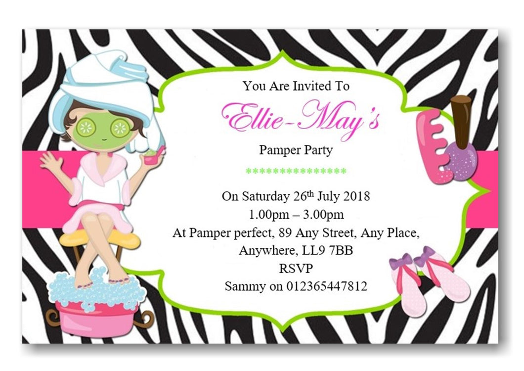 Personalised pamper Birthday party invitations  REF P8 Any age can be done