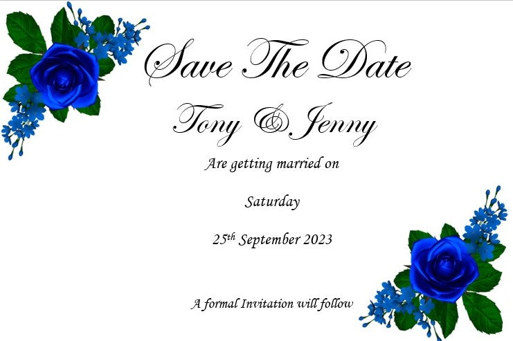 Save The Date Cards Ref SD4 Dark blue flower classic design