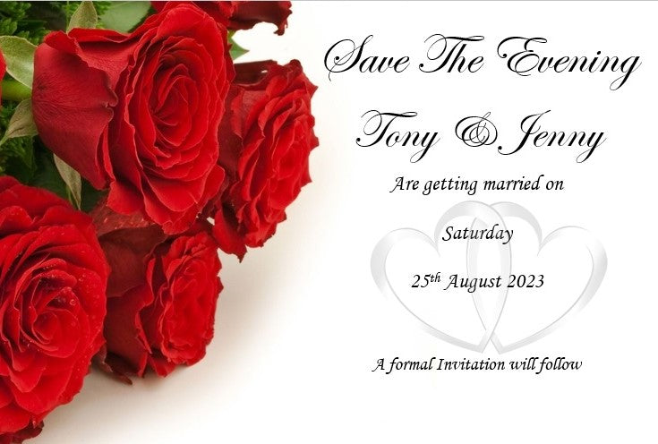 Elegant Classic Red Roses Save The Evening Cards Ref SE7