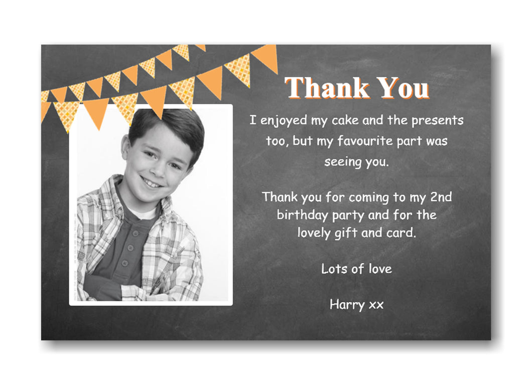 Beautiful Birthday Thank you cards Chalk Board Design With Your Own Photo On Ref T55