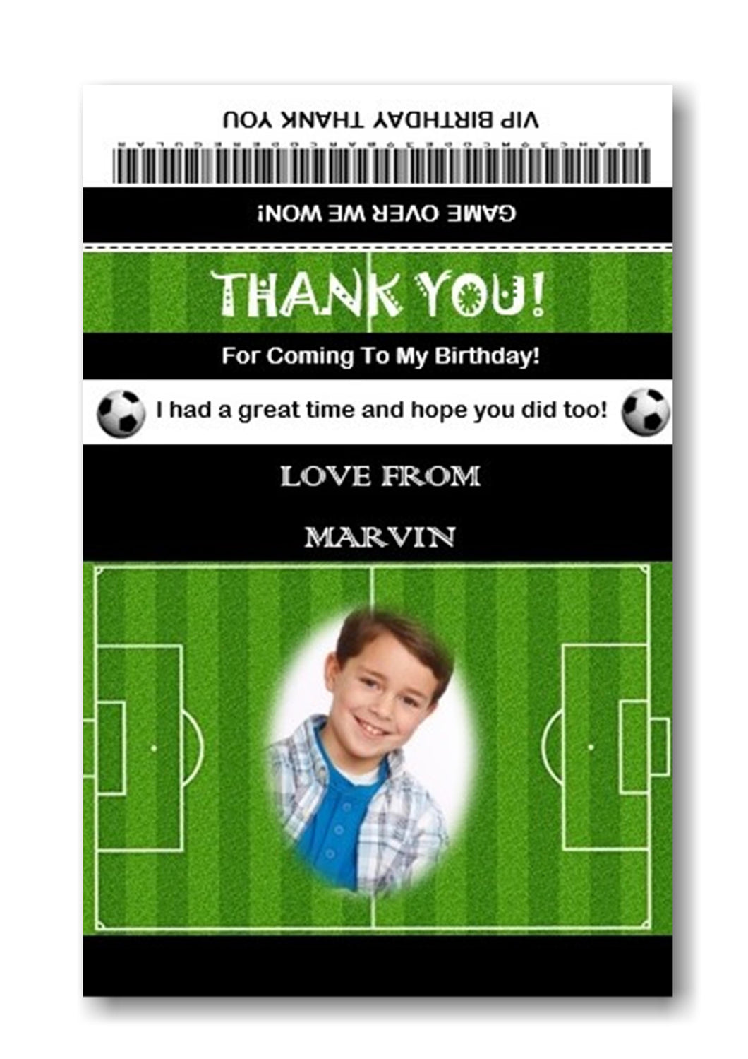 Football Birthday Thank you cards Chalk Board Design With Your Own Photo On Ref TH12