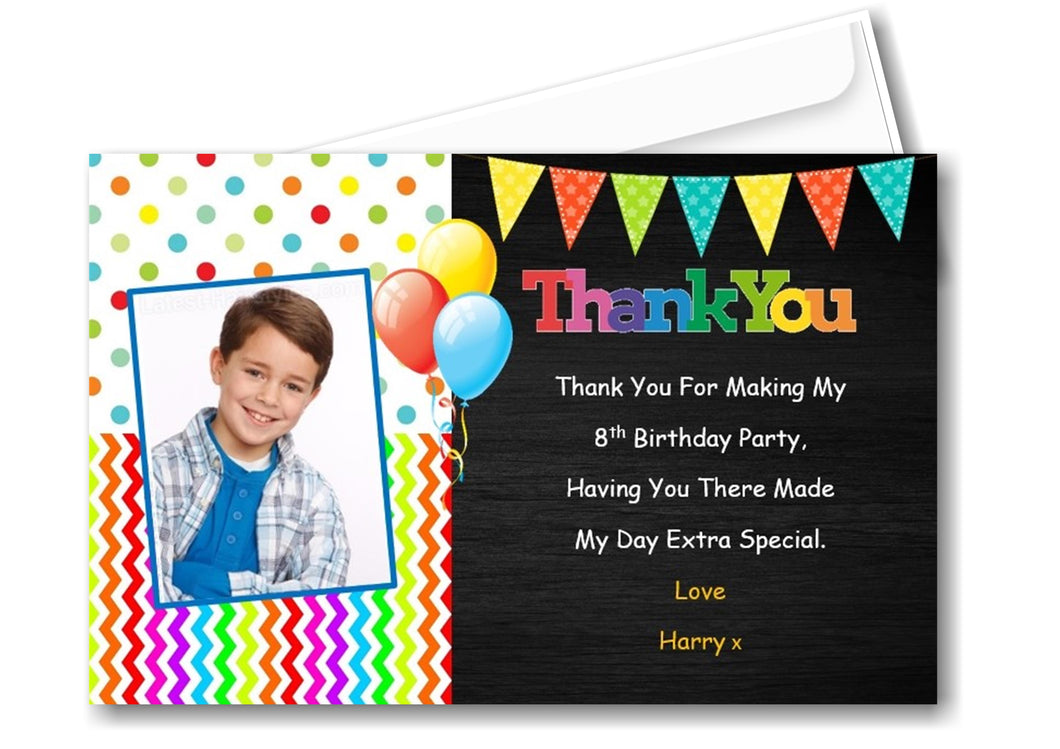 Colouful Birthday Thank You Cards With Photo Ref TH14 Blue