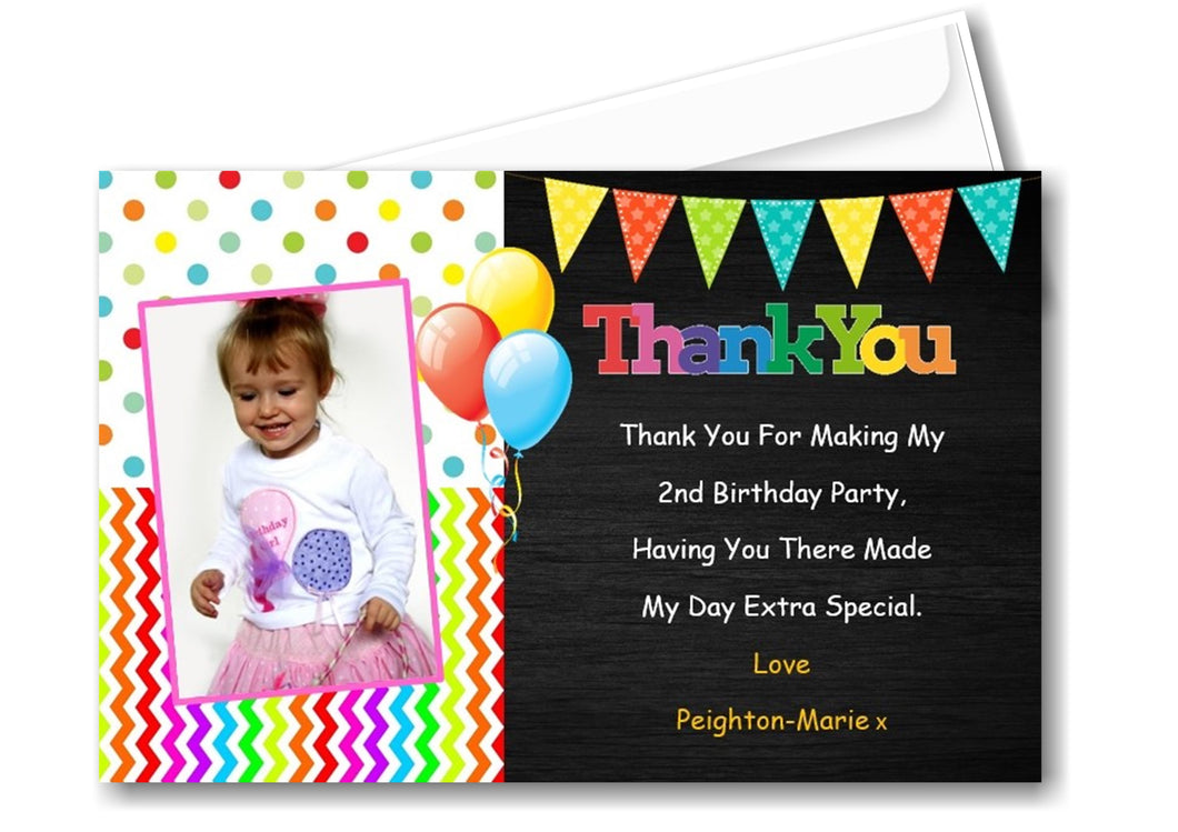 Colouful Birthday Thank You Cards With Photo Ref TH14 Pink