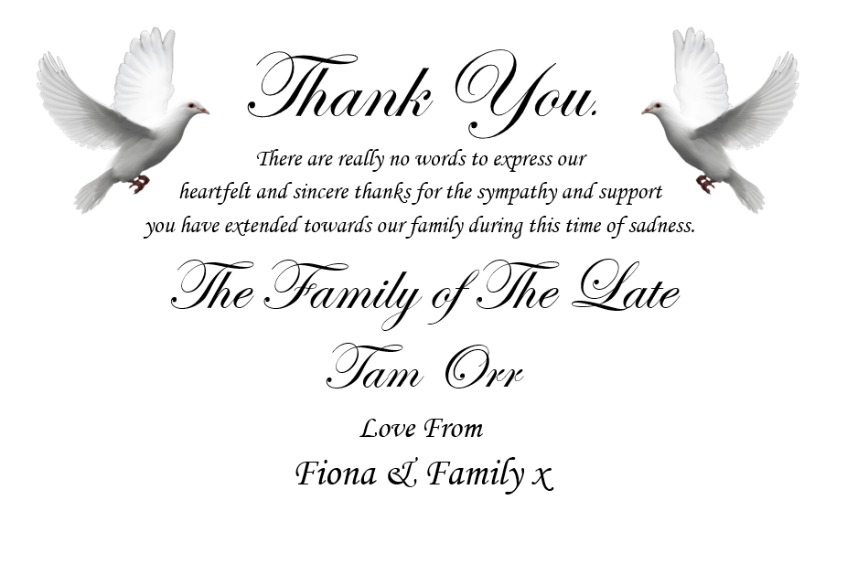 Beautiful Dove Funeral Thank You Card Design Ref TH22