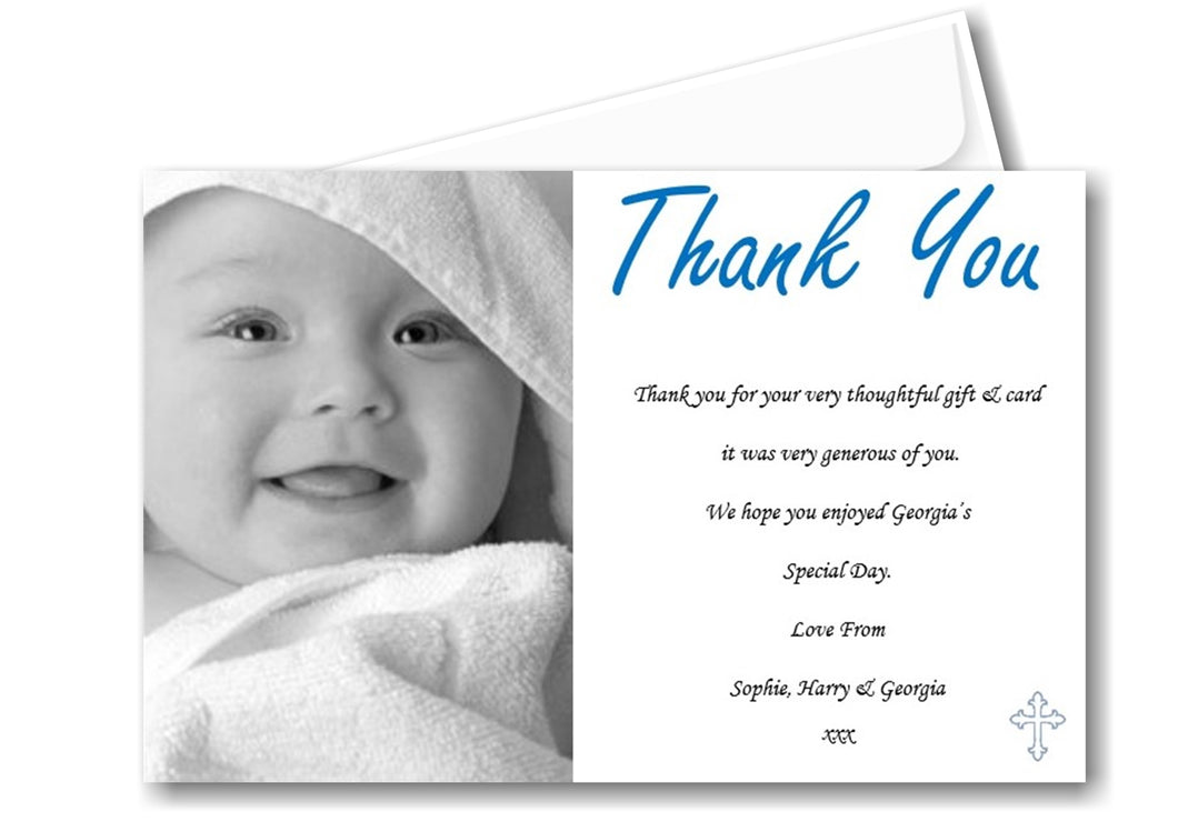 Unique Christening ~ Baptism Thank you Cards with your own photo on Ref TH24