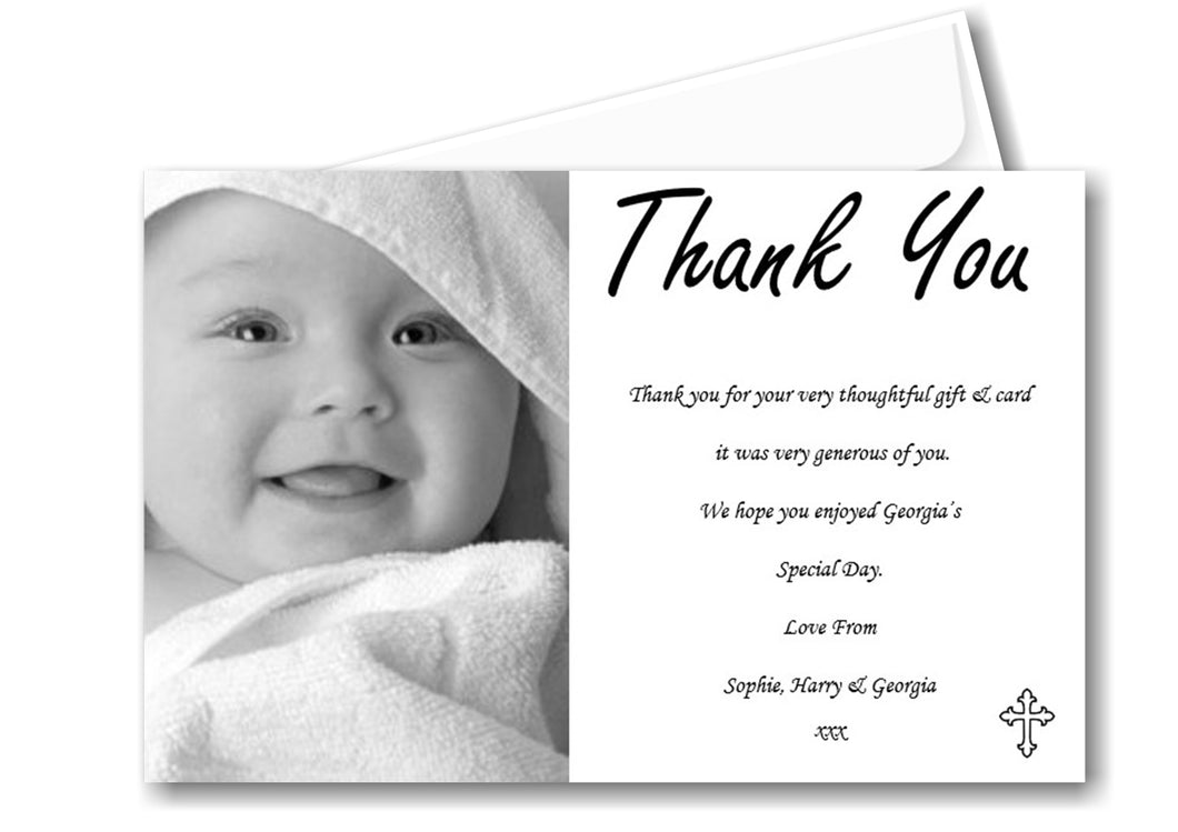 Beautiful Christening ~ Baptism Thank you Cards with your own photo on Ref TH25